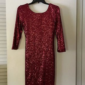 Red Long Sleeve Sequin Dress.